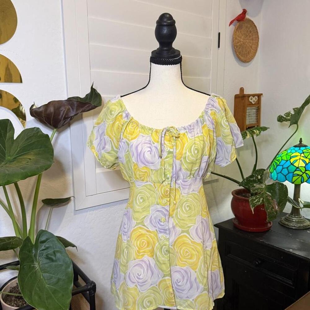 Vintage 90s RE-MAX California Floral Puff Sleeve Blouse Fairycore Cottagecore